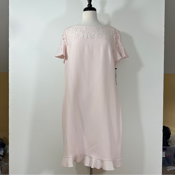 Karl Lagerfeld lace top ruffle hem dress light pink - Picture 2 of 9